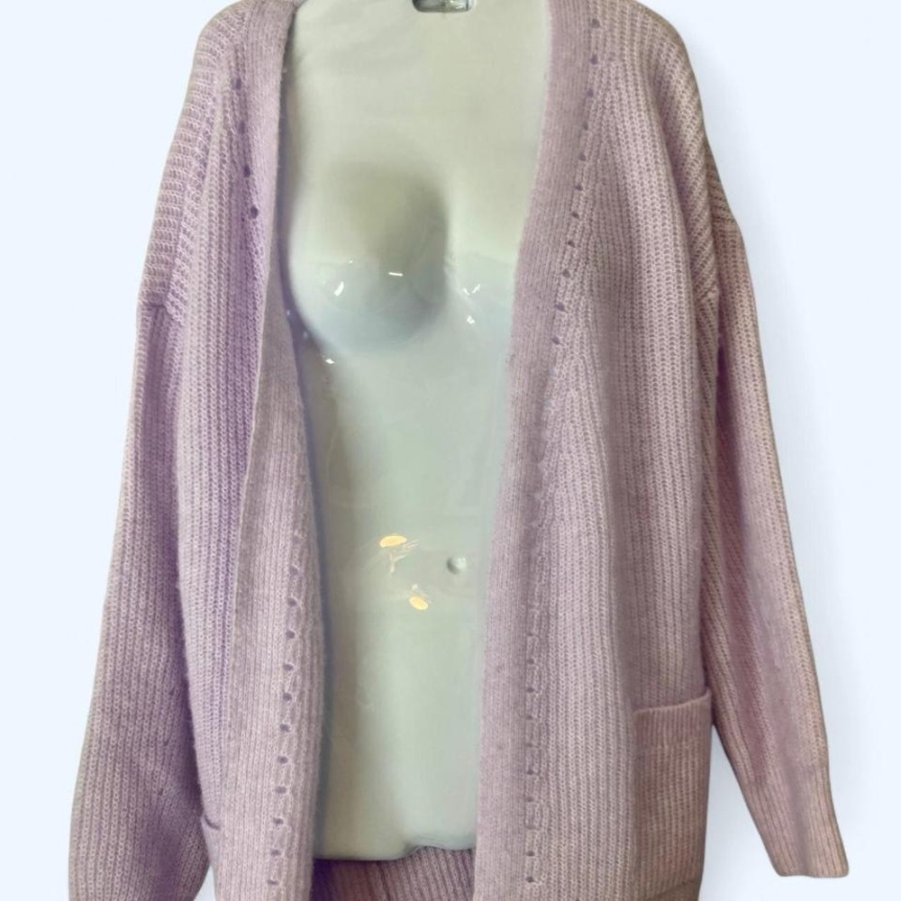 Lilac knit cardigan with pockets and button up front. Size: L Time & Tru